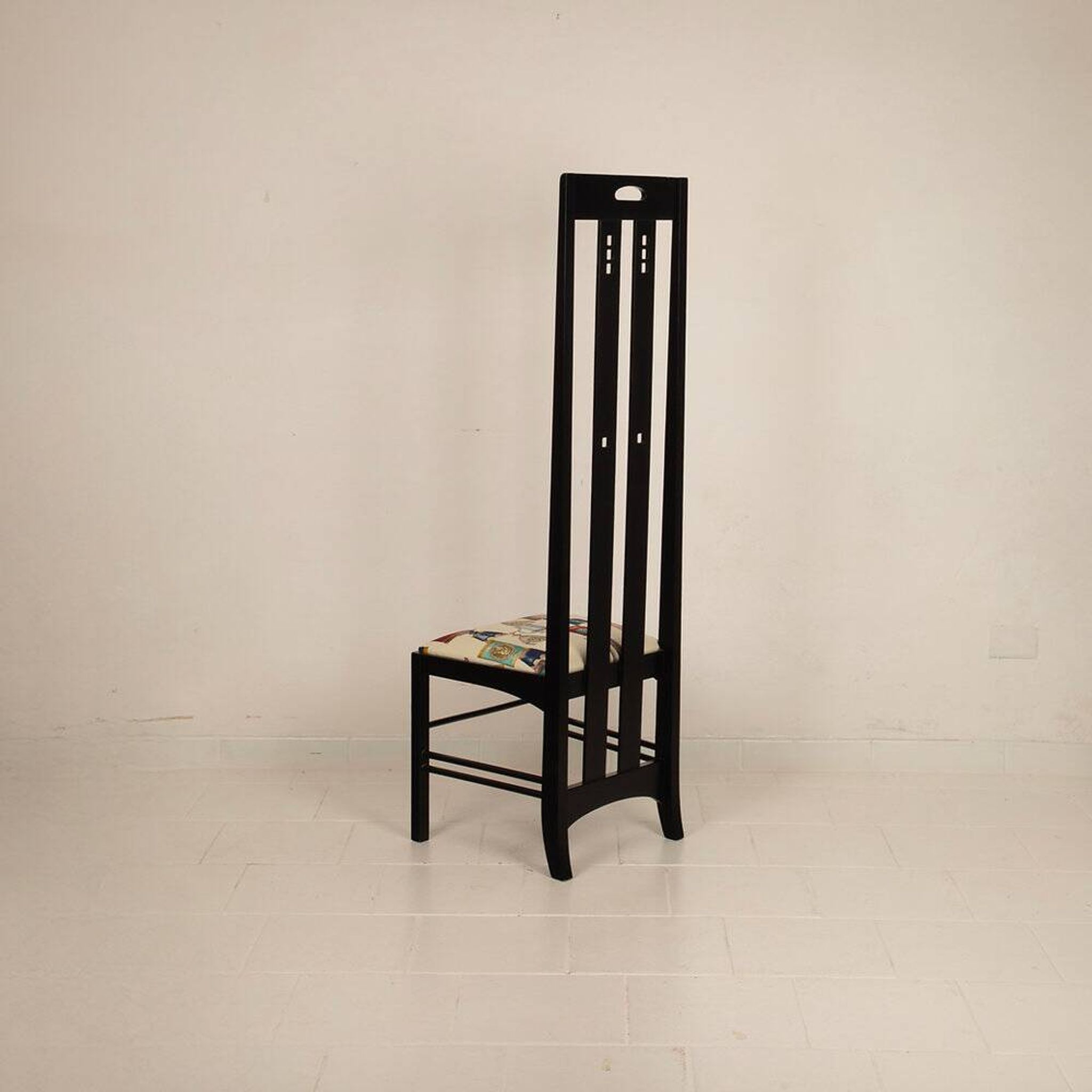 High Ingram chair by Charles R. Mackintosh for Alivar with Fornasetti fabric