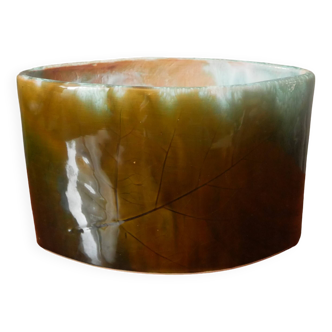 Contemporary design ceramic vase handcrafted organic pattern green tones khaki turquoise