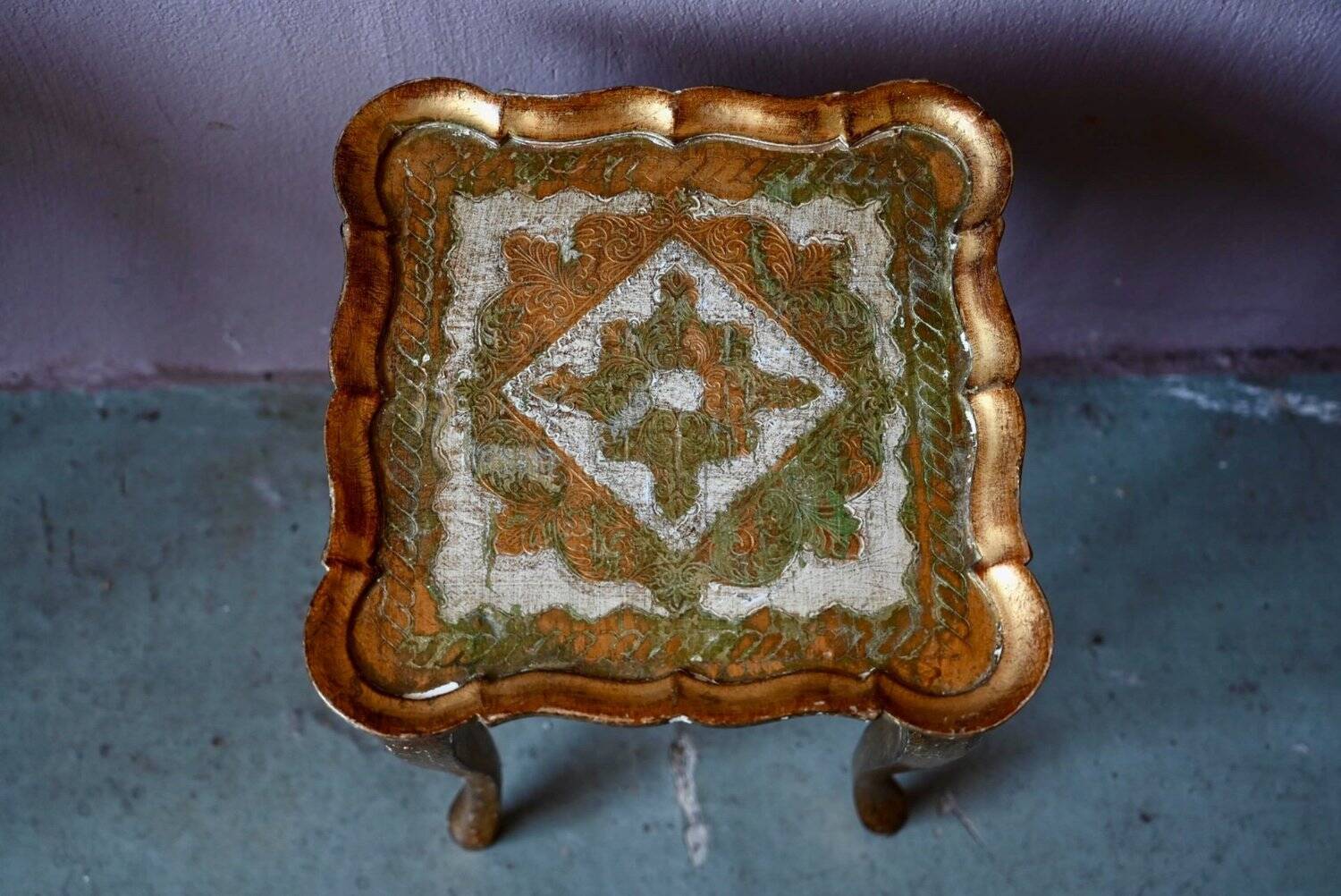 Nested tables in Florentine baroque style, gilded with gold leaf, Florence 1950s-60s.