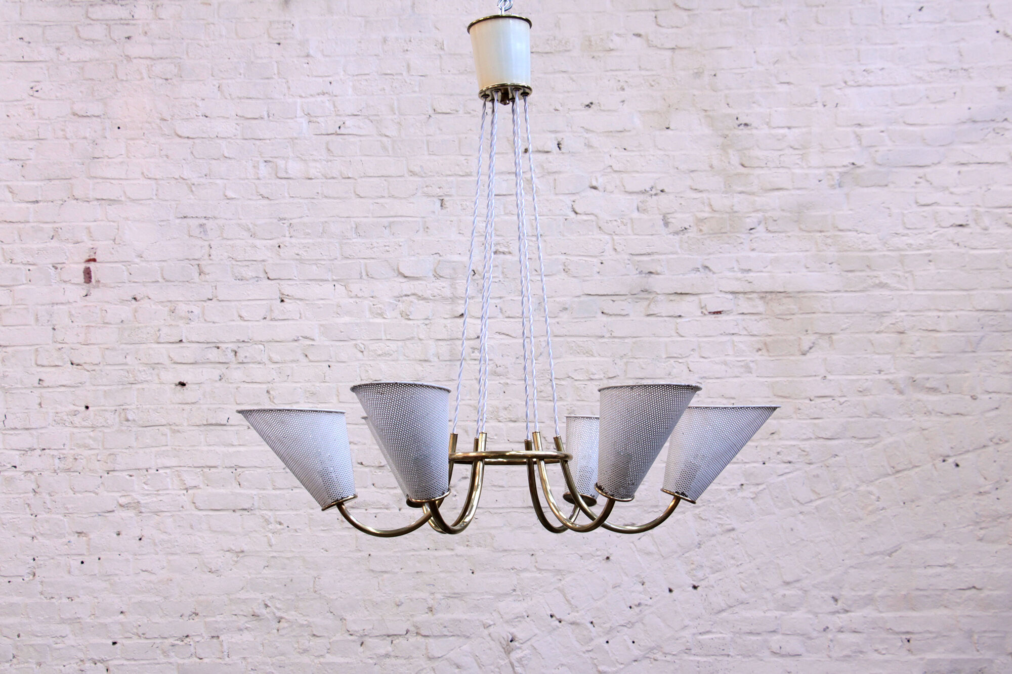Perforated metal chandelier with 6 lights from the 1950s.