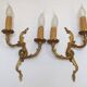 Pair of Elegant French Bronze Opposite Acanthus Leaf Double Wall Sconces