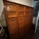 Vintage oak workshop cabinet, 4 columns with curtains – craft furniture