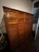 Vintage oak workshop cabinet, 4 columns with curtains – craft furniture