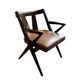 4 Dining chairs inspired by Pierre Jeanneret style, made of solid wood and leather.