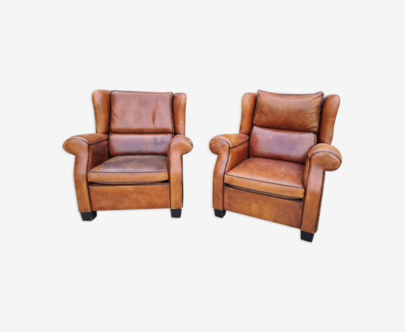 Pair of leather Club armchairs, from the 1980s
