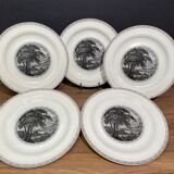 Suite of 5 large English ceramic plates Royal Cauldon Bristol Ironstone "Scenario"