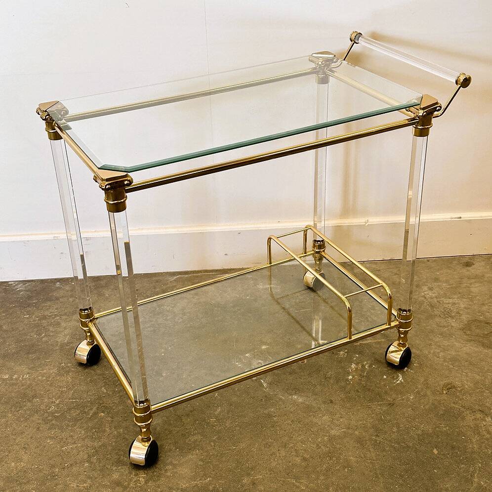 Hollywood Regency Lucite and Brass Bar Cart, 1980s