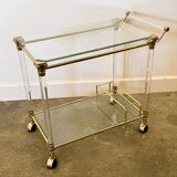 Hollywood Regency Lucite and Brass Bar Cart, 1980s
