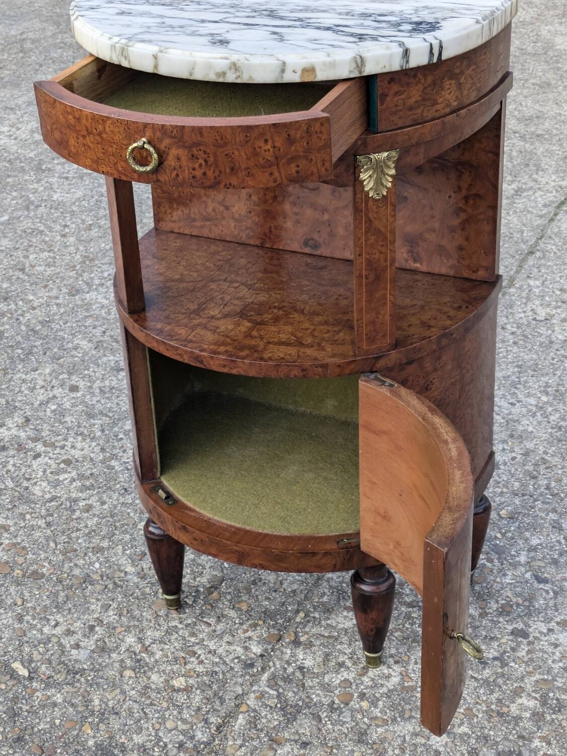 Antique Louis XVI style half-moon bedside table, occasional furniture