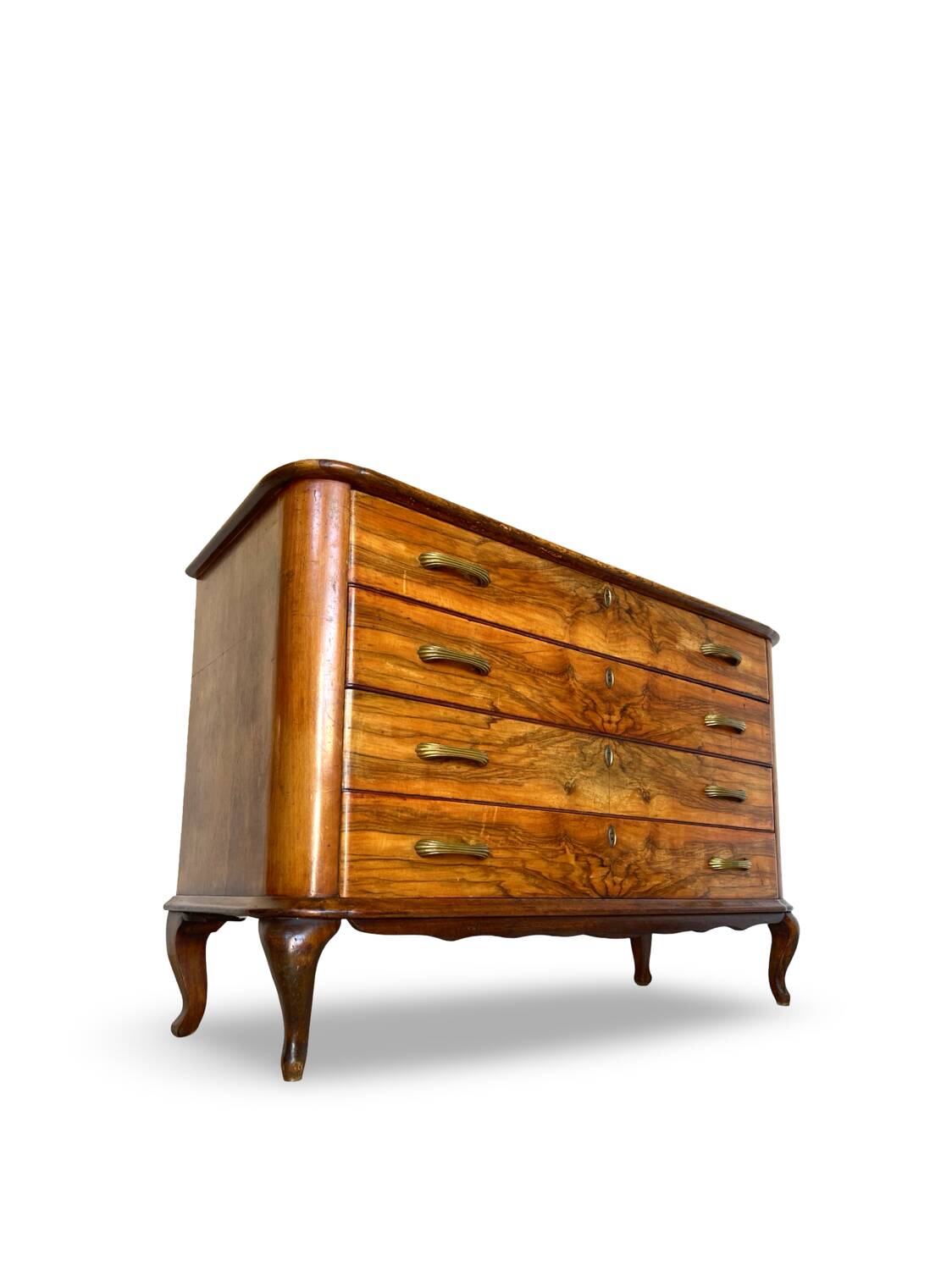 Italian art deco burl walnut chest of drawers, 1930s/1940s
