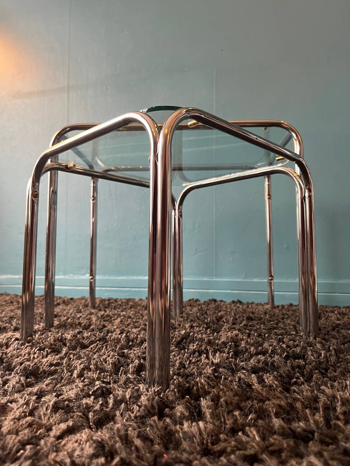 Pair of nesting tables or end of Space age sofa from the 80s