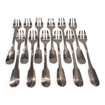 12 silver-plated oyster forks, Christofle Cluny goldsmith, 14.9 cm