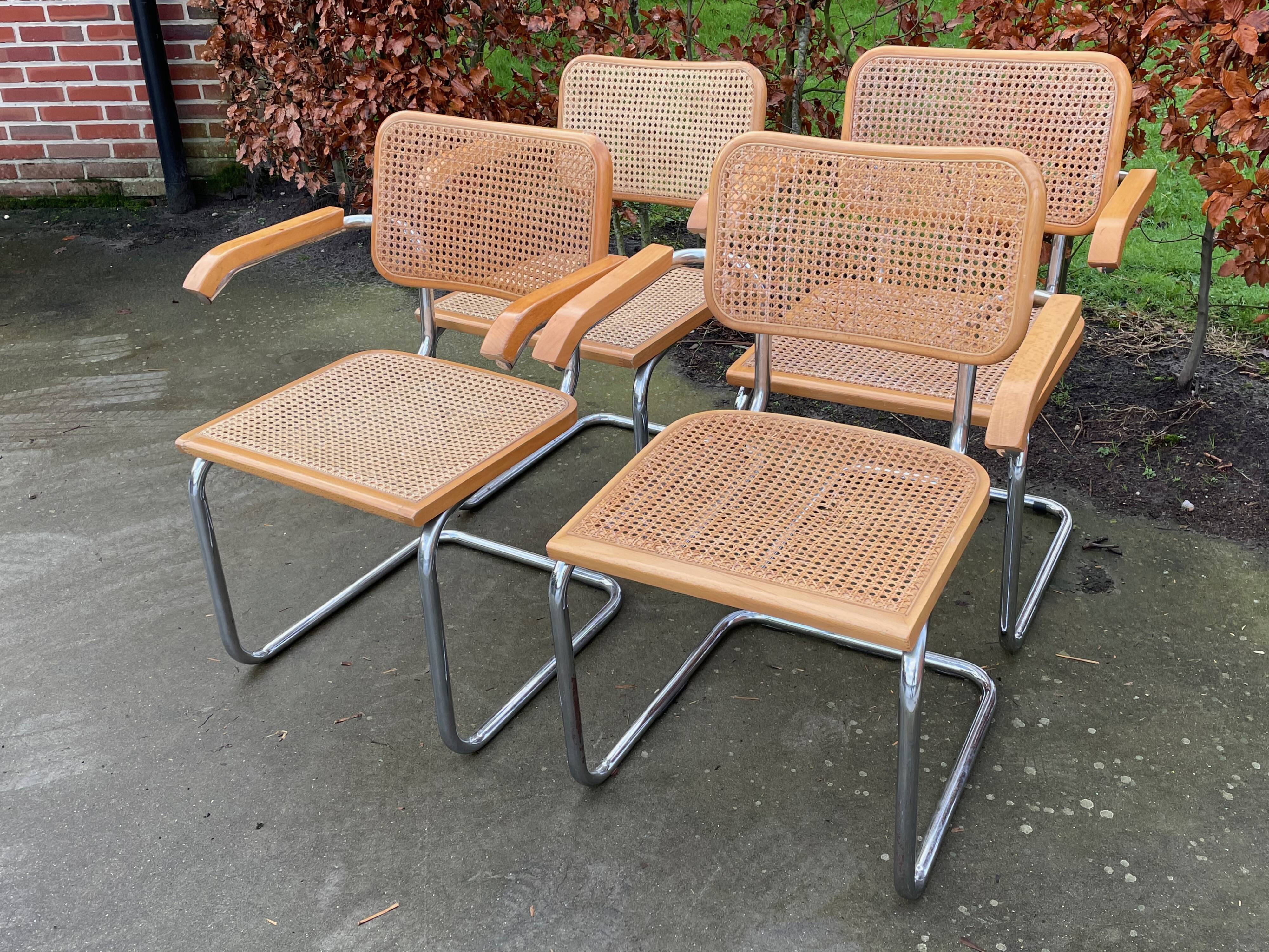 Lot of 4 chairs model Cesca by Marcel Breuer with armrests