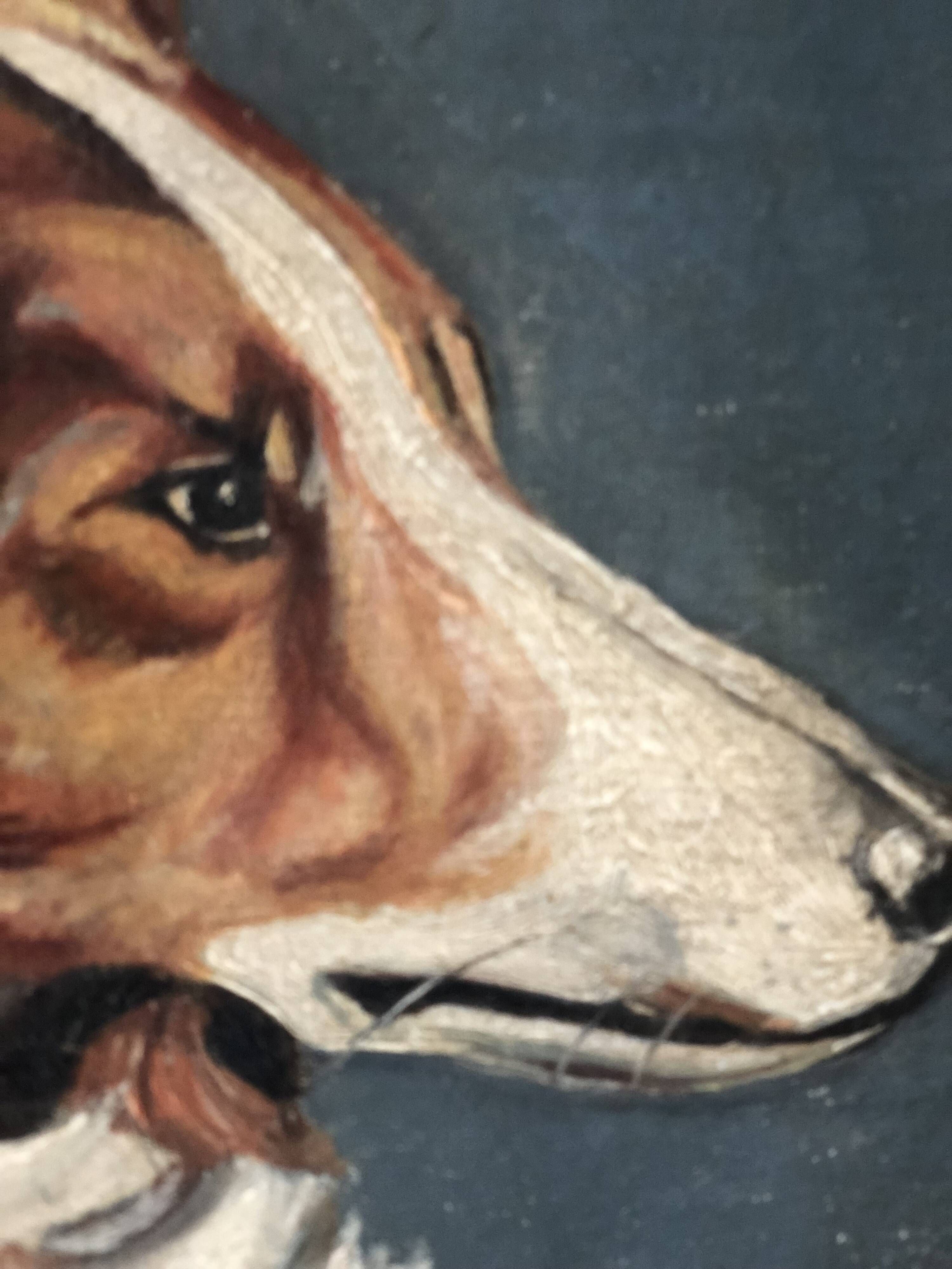 Original Vintage Dog Portrait Oil Painting, circa 1914
