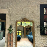 Antique Louis-Philippe fireplace mirror with pediment and beading, 174.5cm