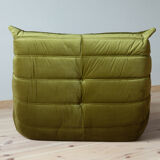 Armchair and pouffe Togo in green olive velvet model designed by Michel Ducaroy 1973