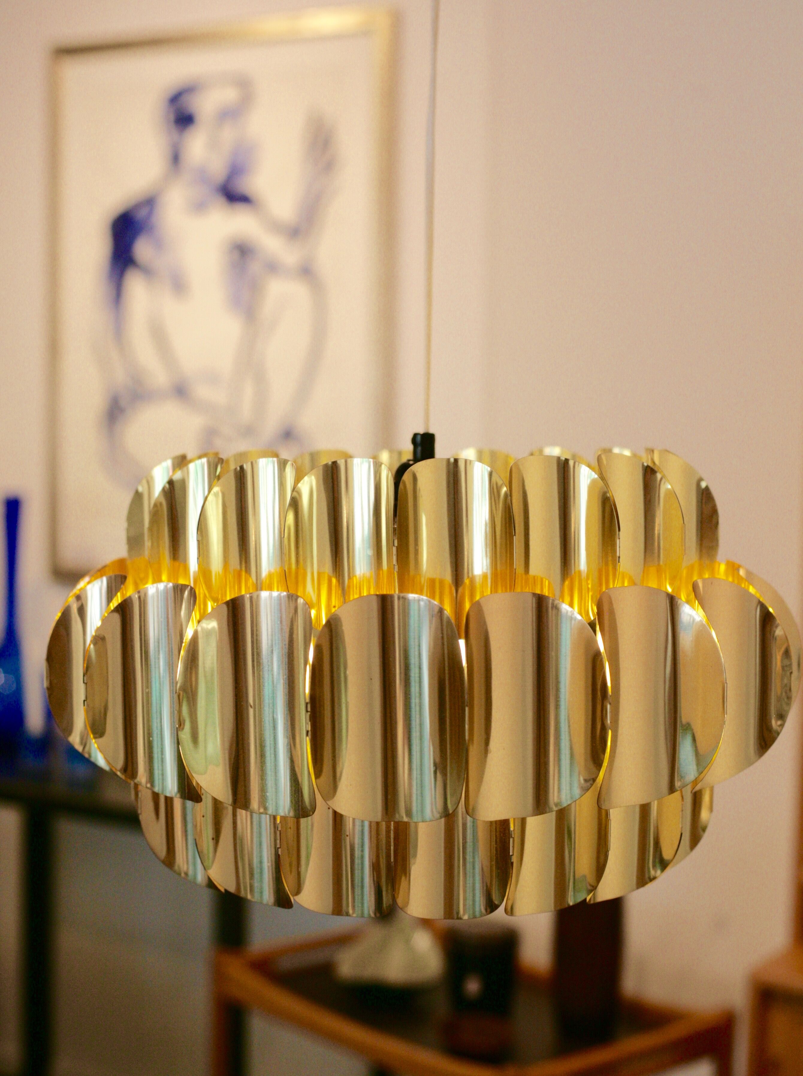 Brass ceiling lamp by Werner Schou, Denmark