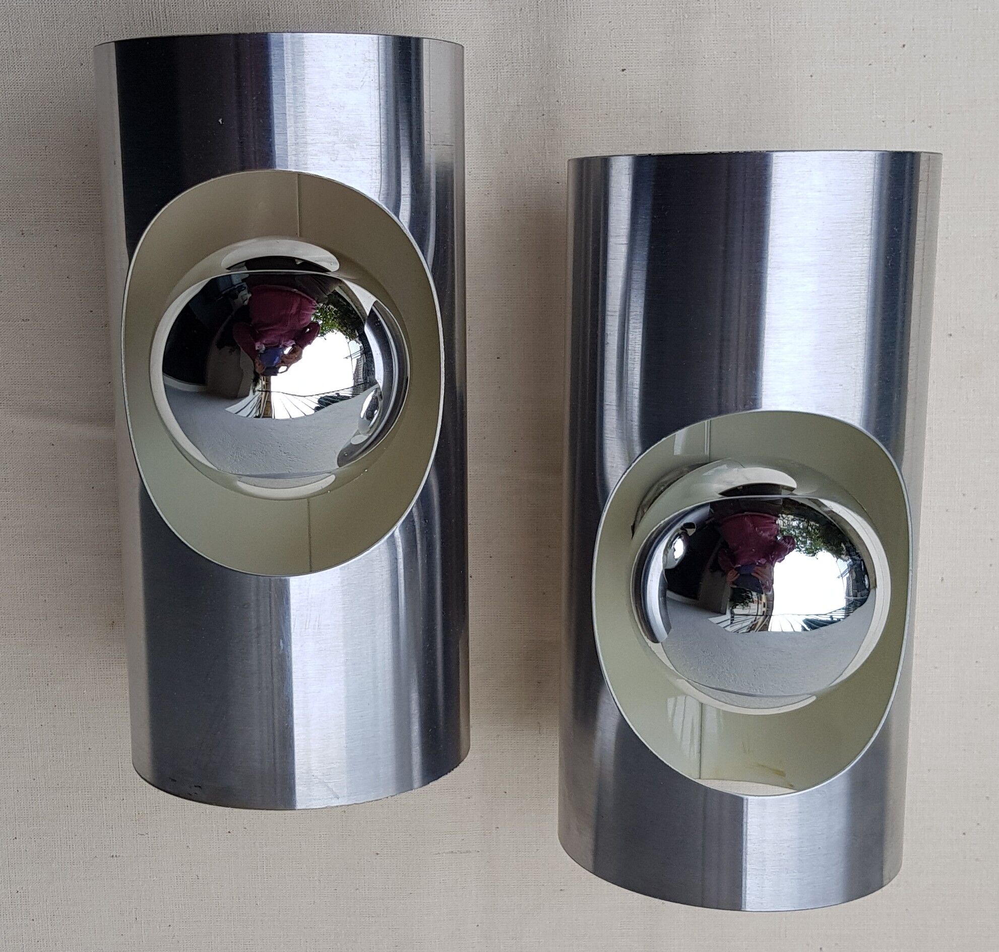 70's metal cylindrical wall sconces