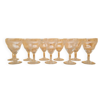 Service of 10 chiseled crystal wine glasses