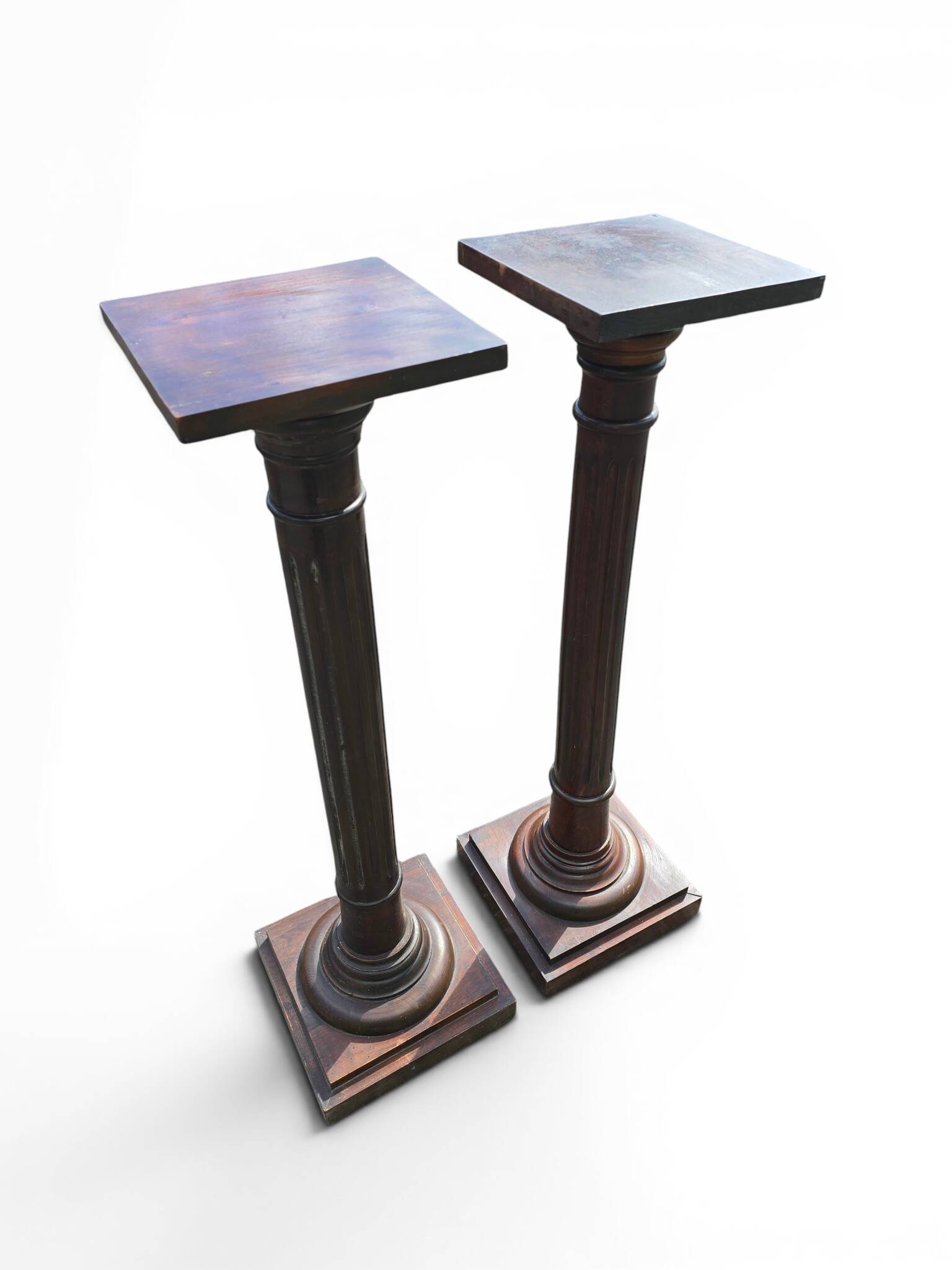 Pair of old fluted wooden pedestals