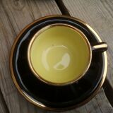 Set of 9 cups and sub-cups in black ceramic and colored gold border