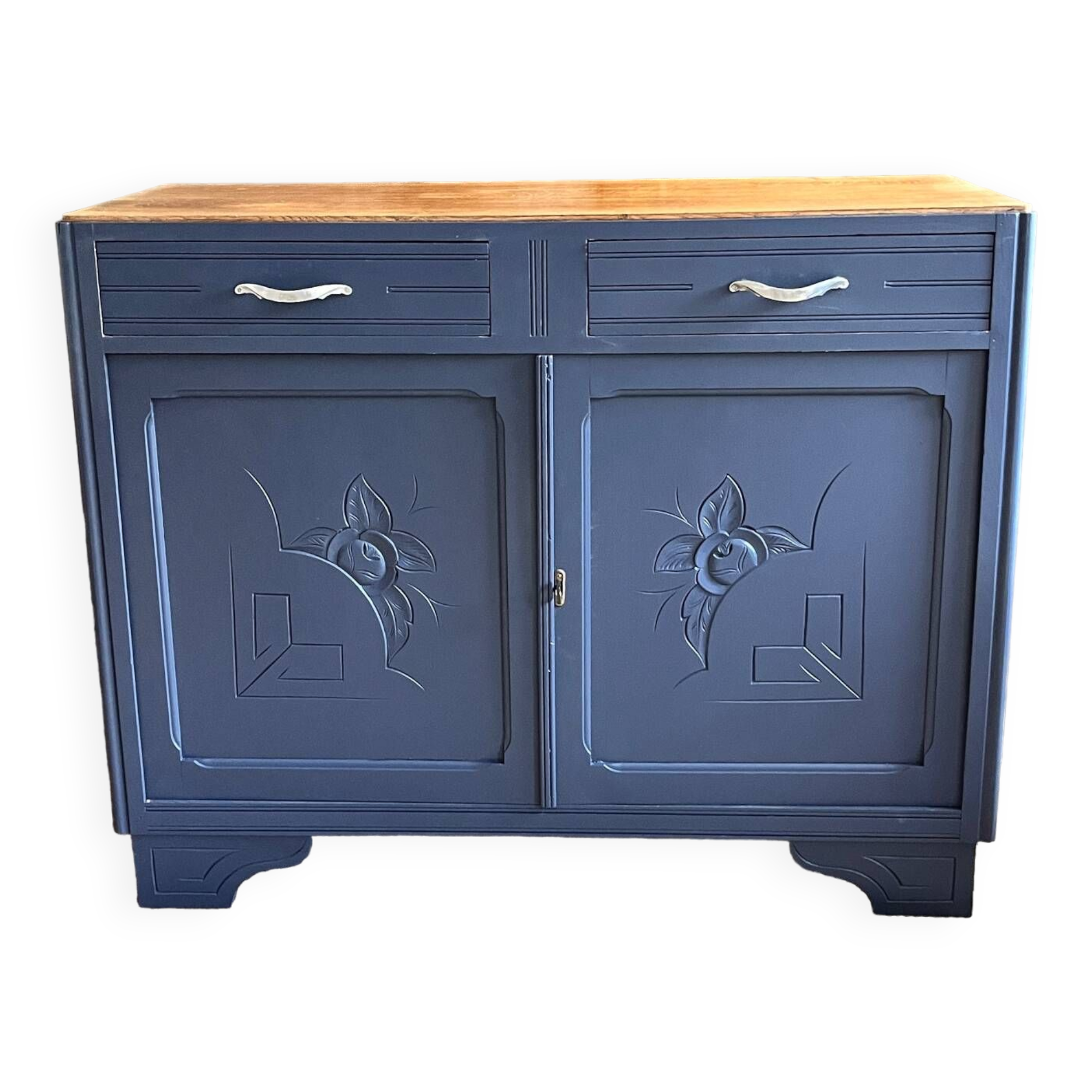 Parisian buffet in raw wood and deep blue