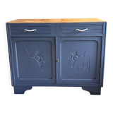 Parisian buffet in raw wood and deep blue
