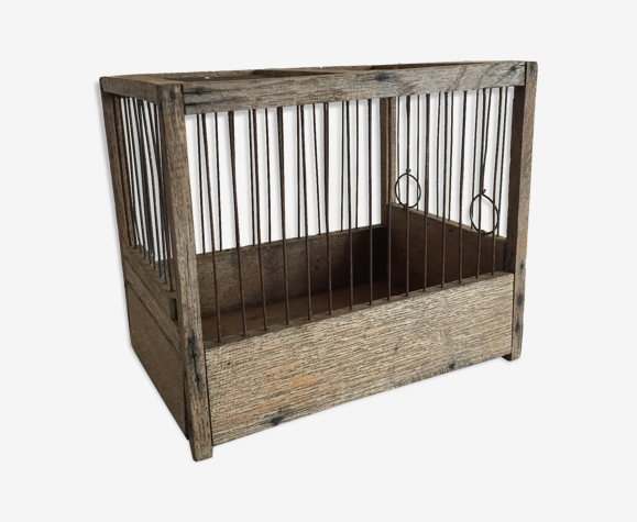 Cage à oiseaux ancienne en bois et acier