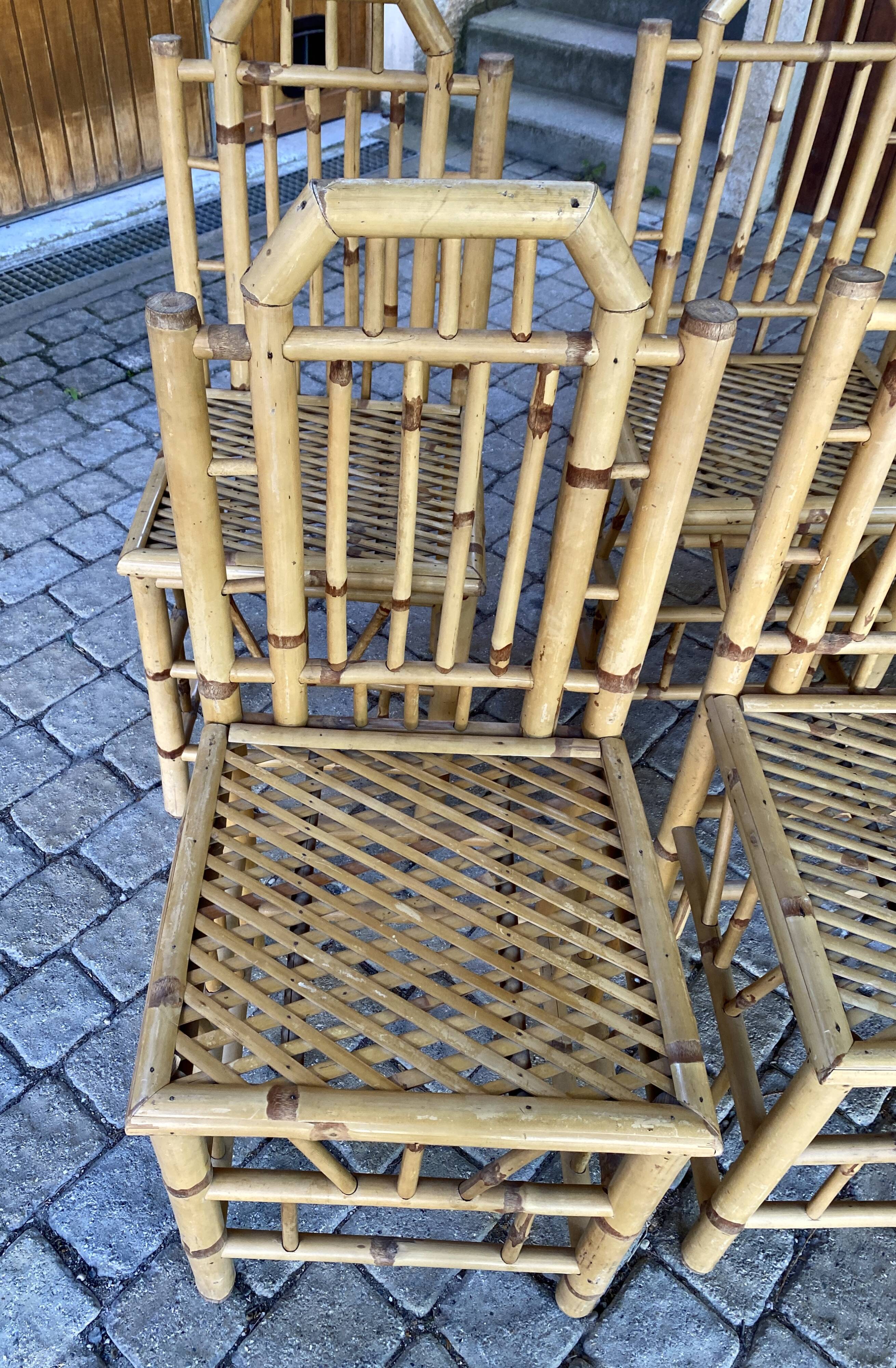 Series Of 6 Real Bamboo Chairs Circa 70