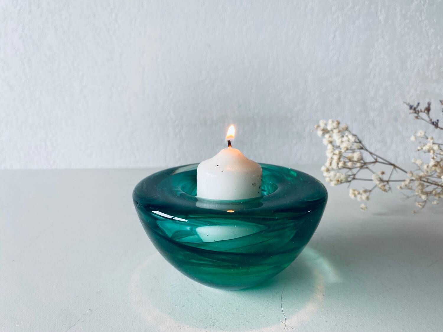 Kosta Boba green glass candle holder