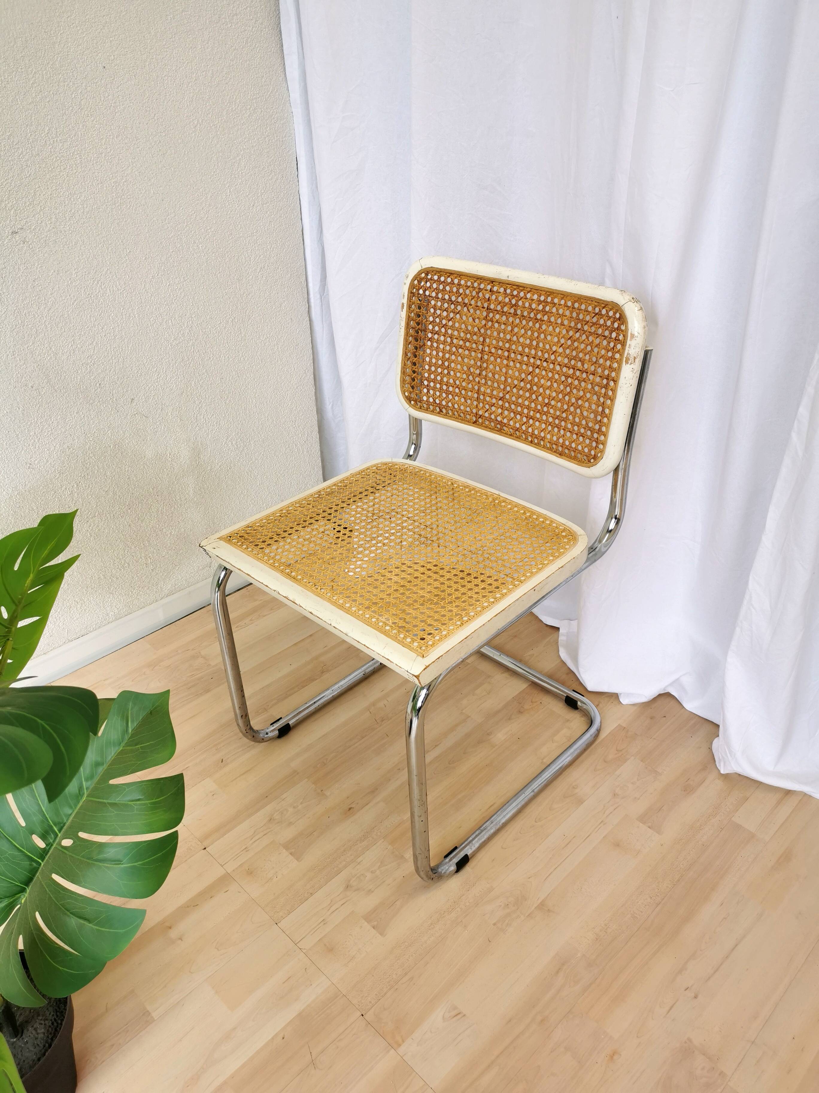 Chaise Cesca par Marcel Breuer en rotin bois et métal chromé, années 1970