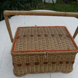 Vintage sewing box wicker bamboo 1950