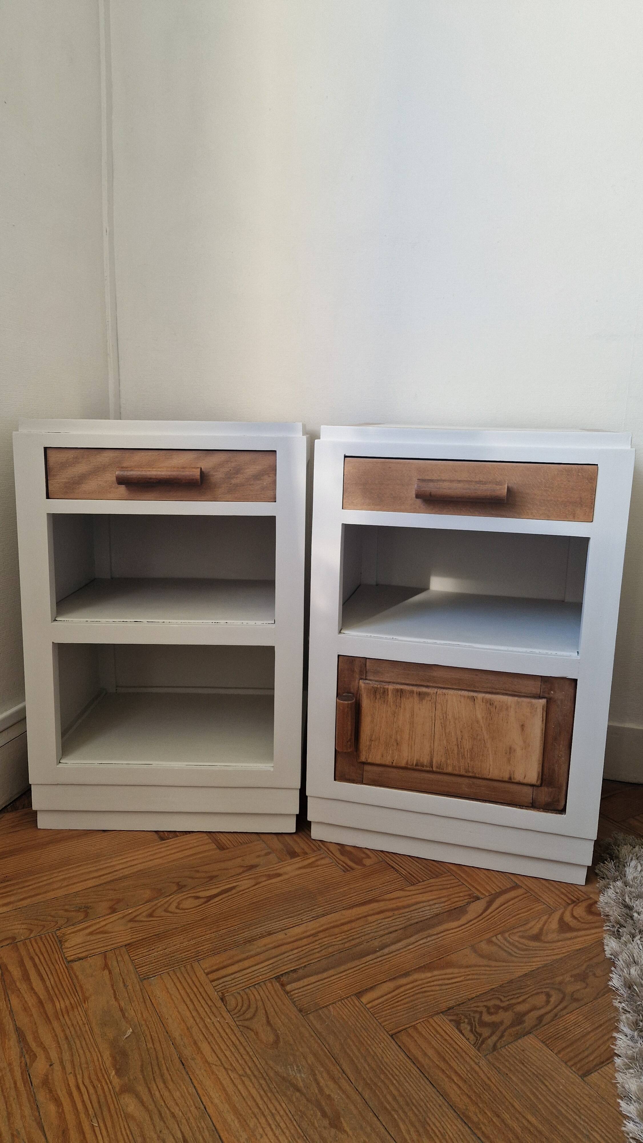 Pair of vintage beech bedside tables