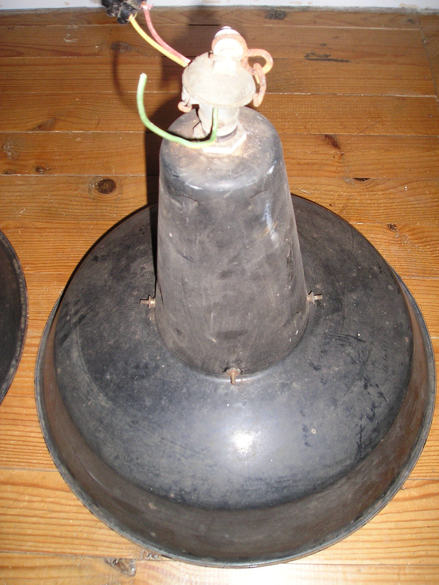 Pair of enameled sheet metal pendants