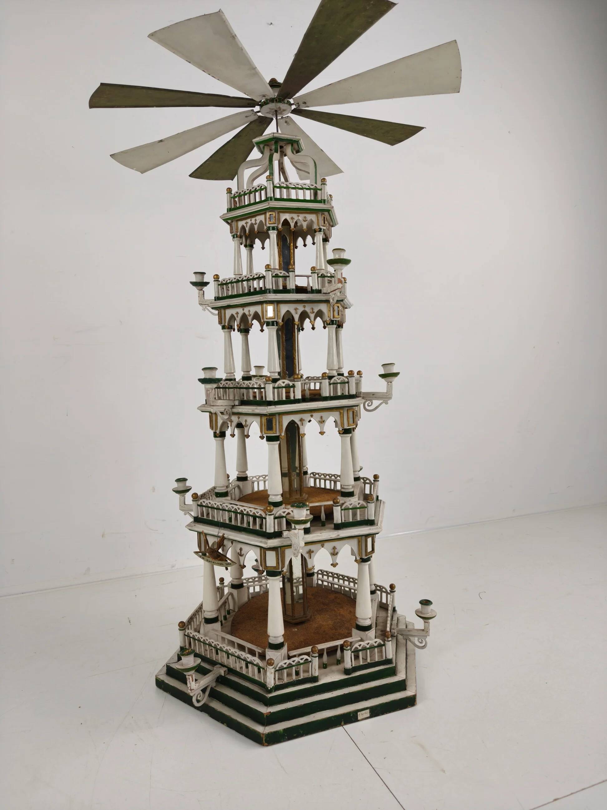 19th century handmade Christmas pyramid – rare and beautiful German folk art piece