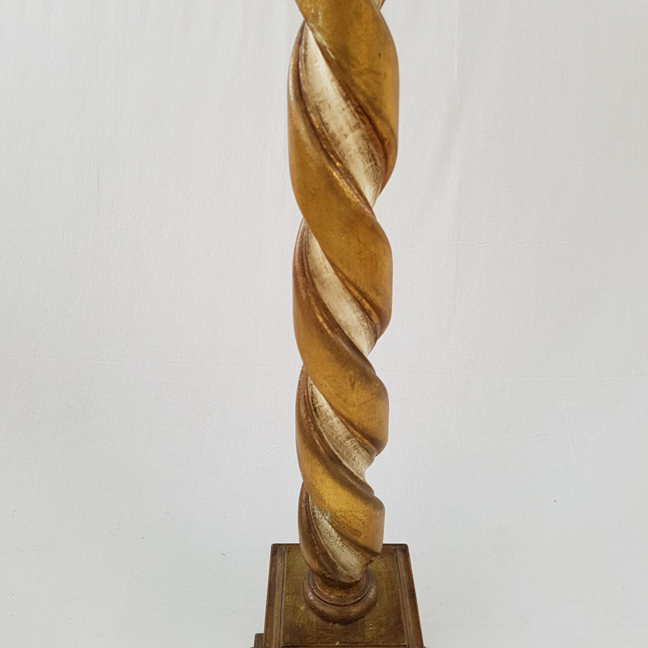 Golden wood column floor lamp