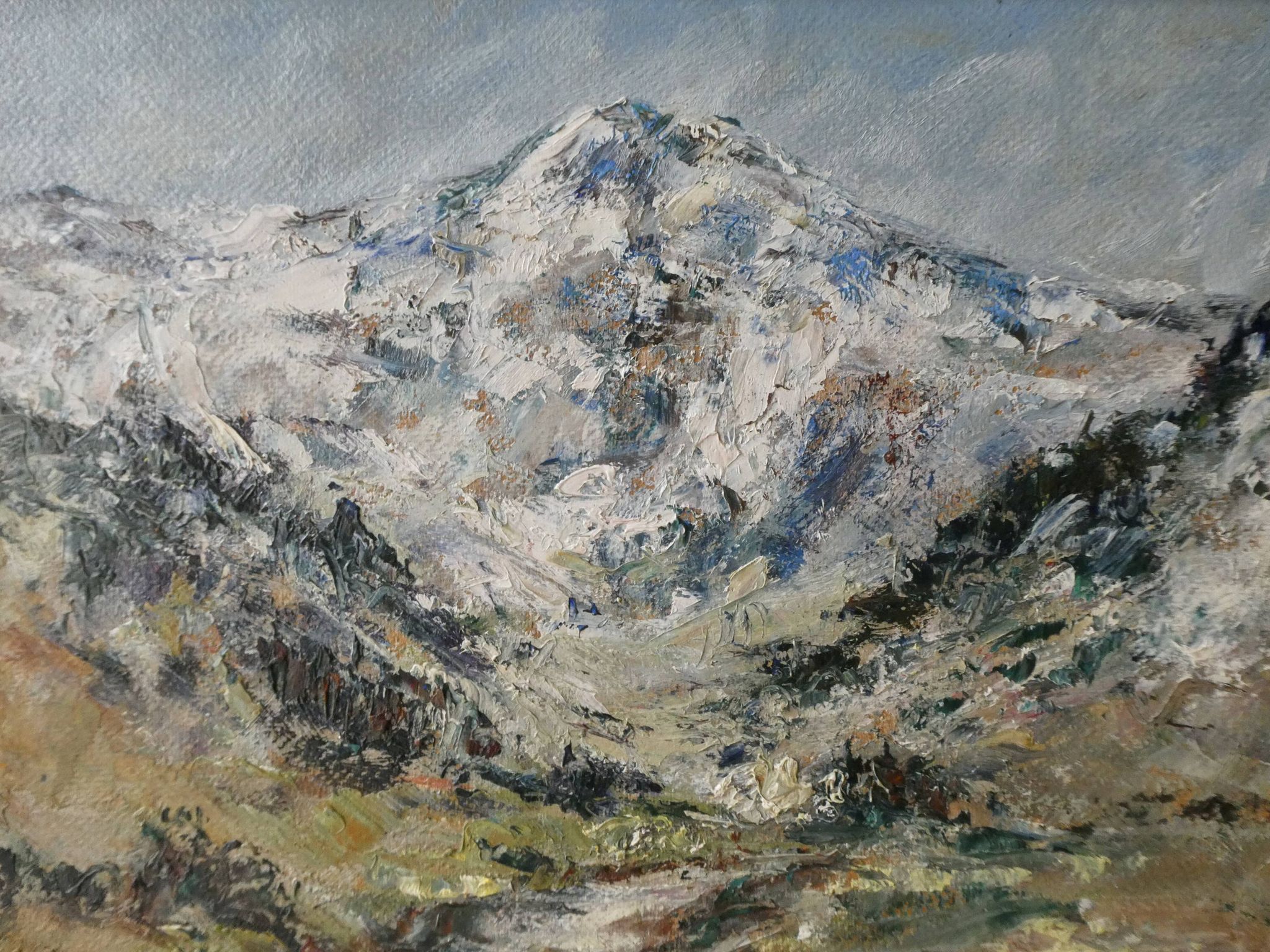 Tableau, oil, mountain landscape, Mont Blanc, Germaine Francoz