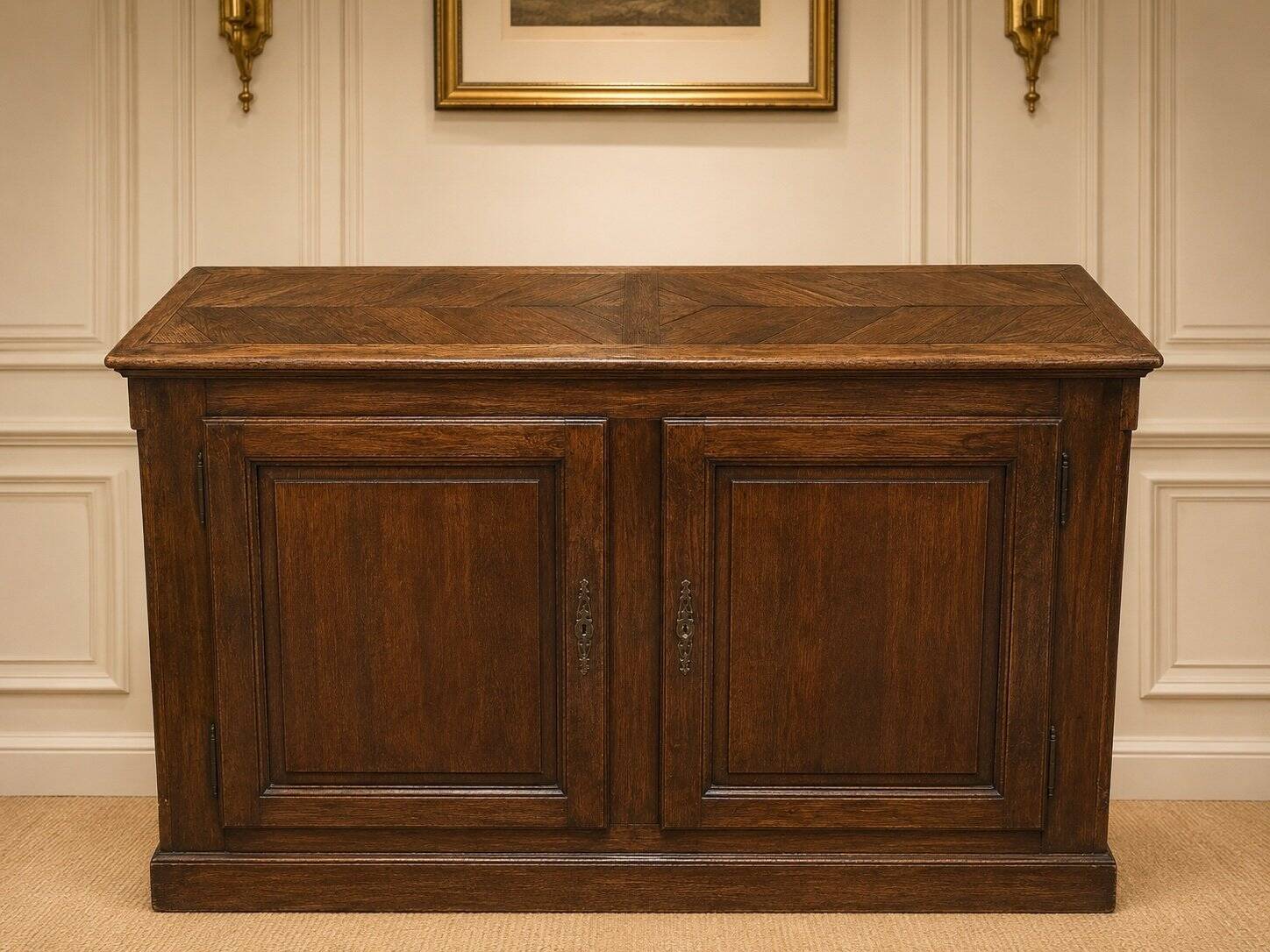 Low plinth buffet – Regency style – Solid oak – Chevron top
