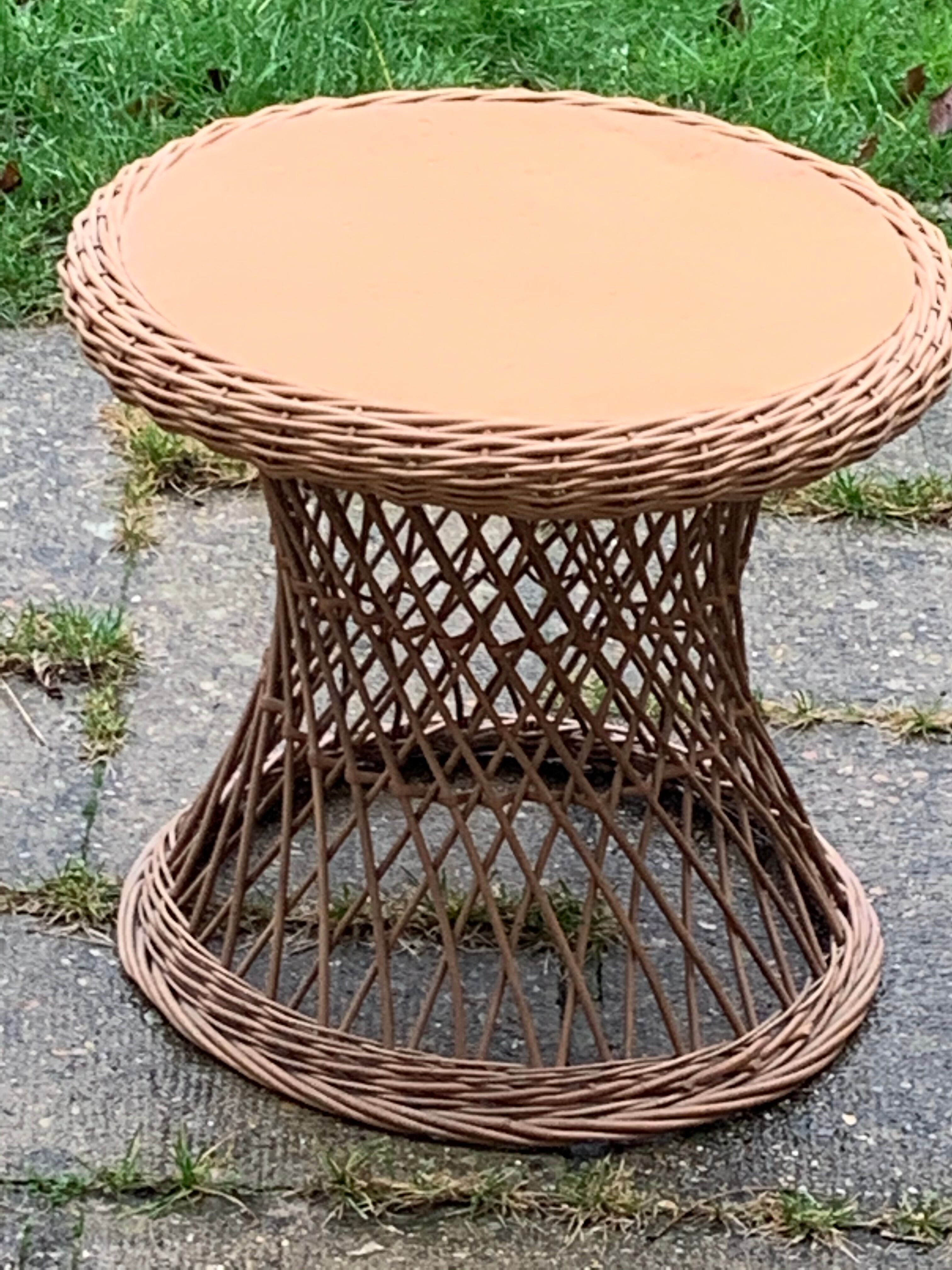 Small Vintage Wood and Rattan Roundtable 1960