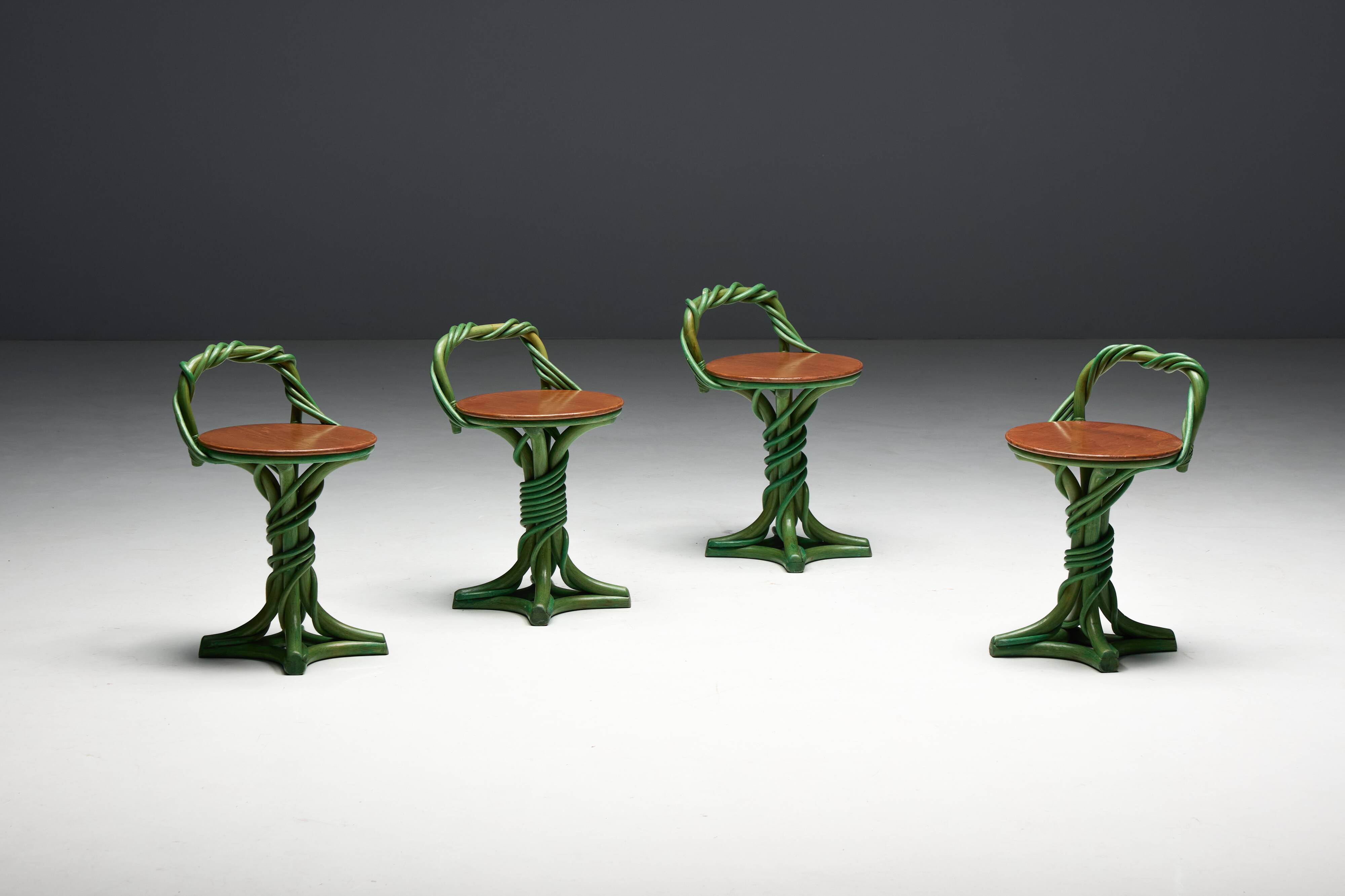 Whimsical Vine Twist Stools, France, Late 20th Century