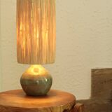 Stoneware potter's lamp, raffia lampshade, 70s ceramic
