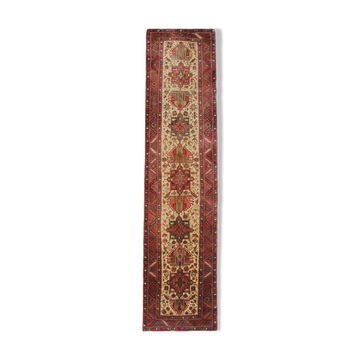 Handwoven Traditional Persian Runner Long Rug Red Beige Wool Carpet 94x445cm