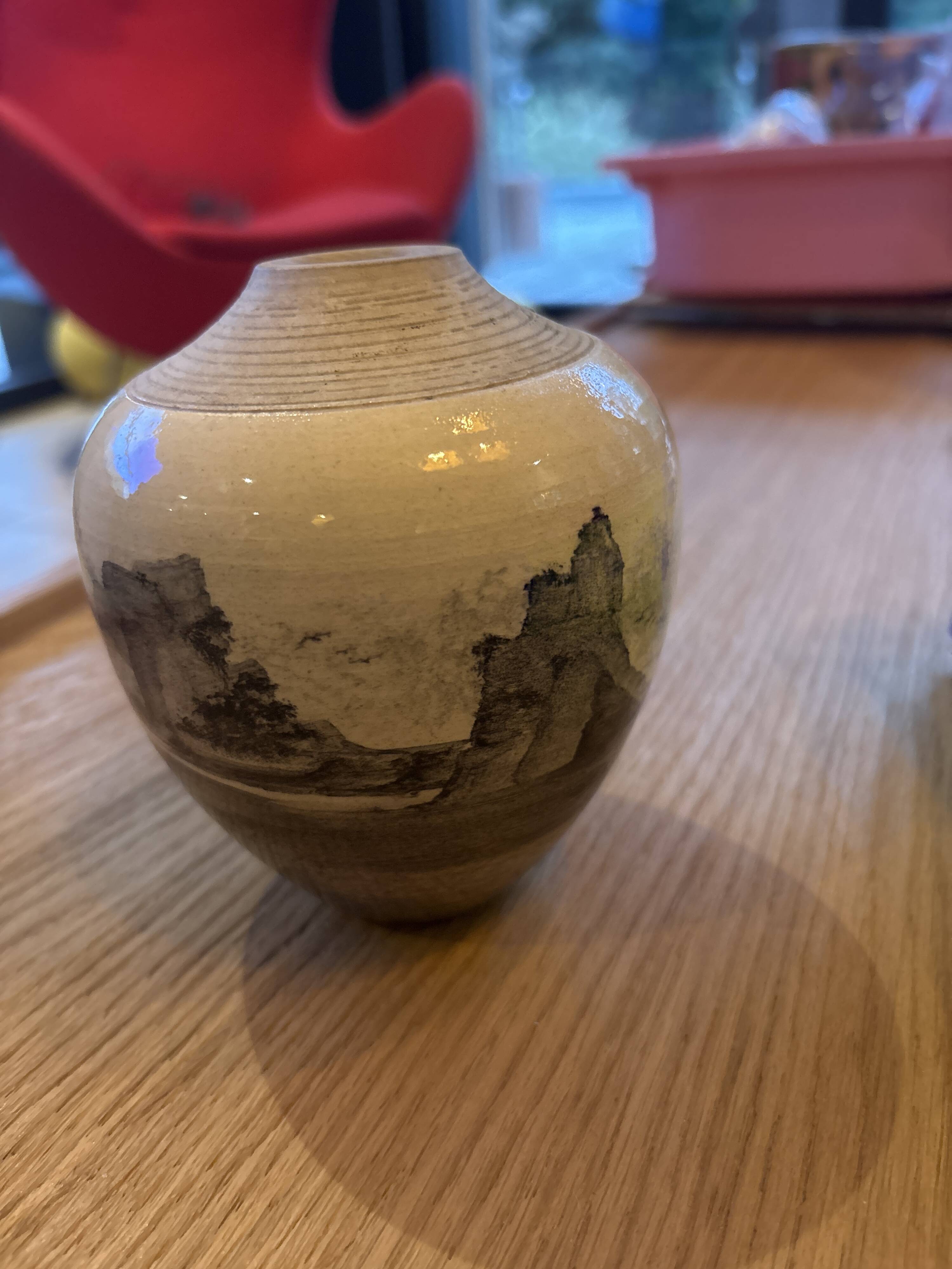 Small ovoid stoneware landscape vase