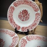 Set 4 assiettes décor fleuri rouge