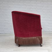 1960s, Danish 2-seater sofa, red furniture velour, ash wood legs.