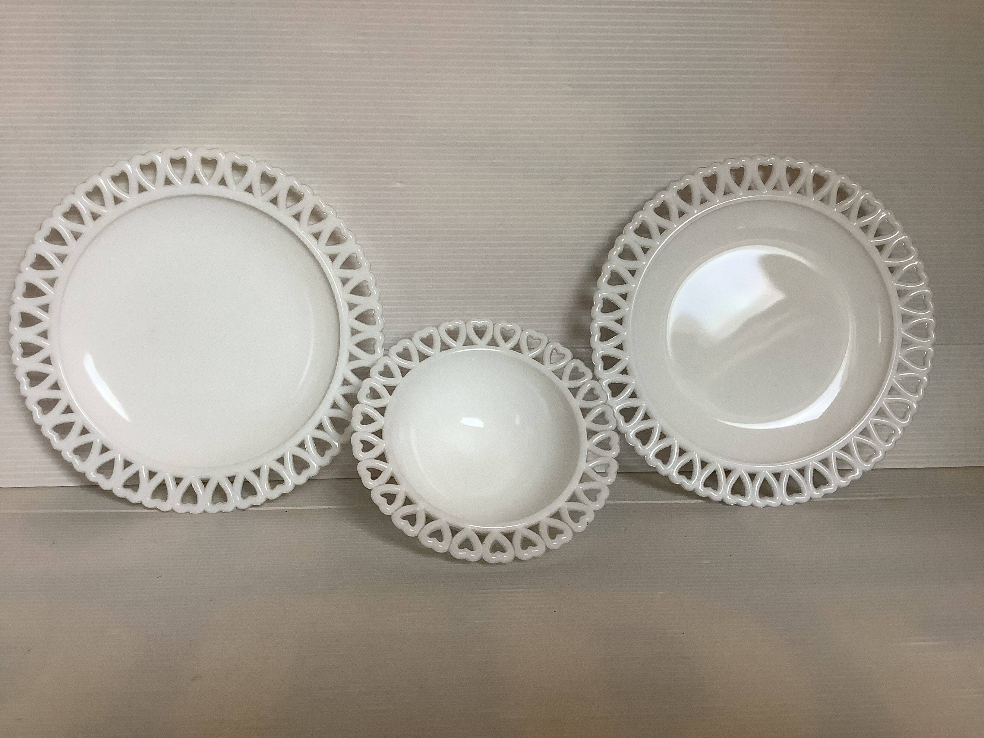 Opaline trio plate and heart bowl