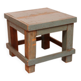 Antique Burmese teak bedside table with original blue patina