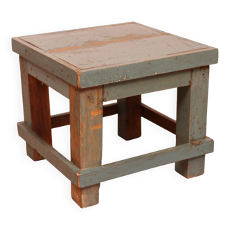 Antique Burmese teak bedside table with original blue patina
