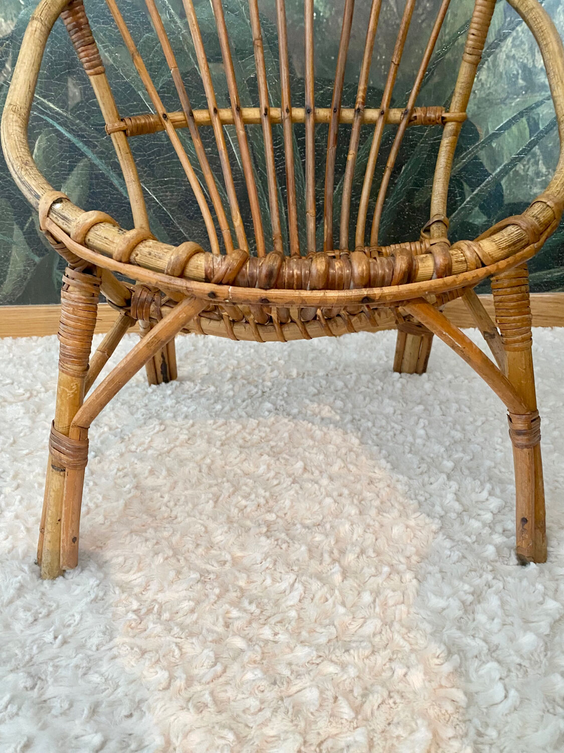 Vintage children's rattan armchair, bamboo rattan chair