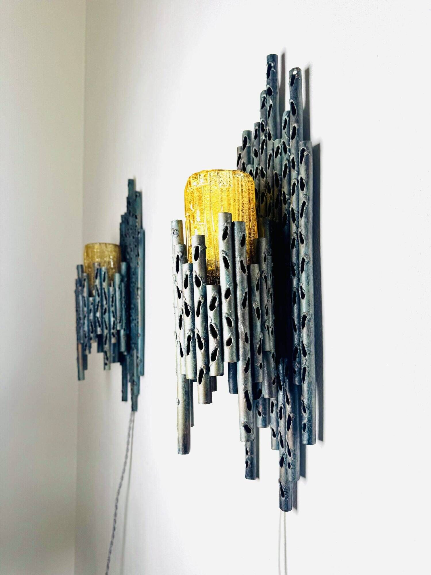 Brutalist Wall Lamps By Marcel Fantoni For Fantoni Studio Firenze, Italy 1960S